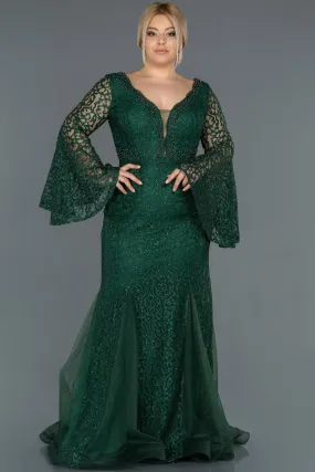 16572 Emerald Green Shimmer Bell Sleeve Tulle Lace Mermaid Dress