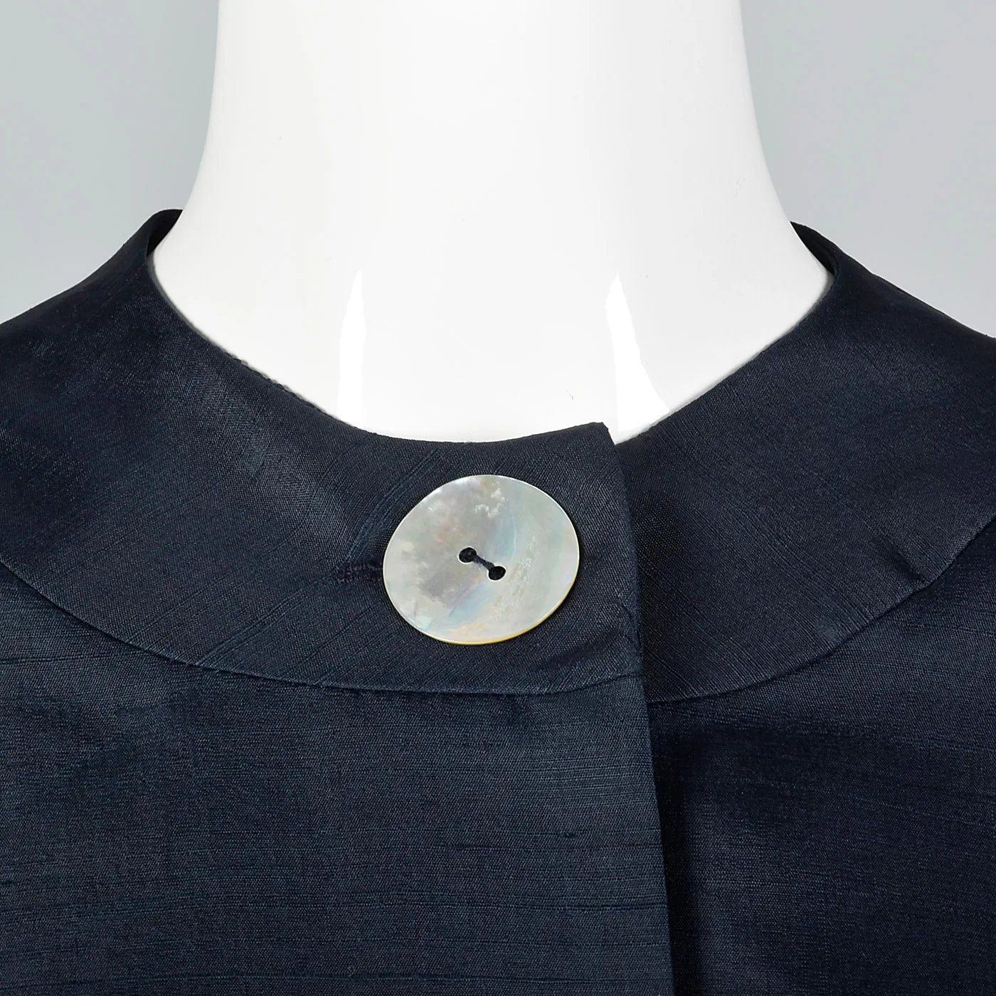 1960s Navy Blue Silk Skirt Suit with Mother of Pearl Buttons