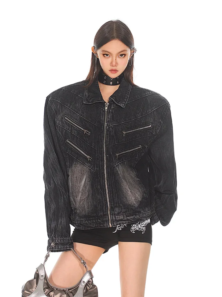 【24s Oct.】Gradient Washed Distressed Denim Jacket