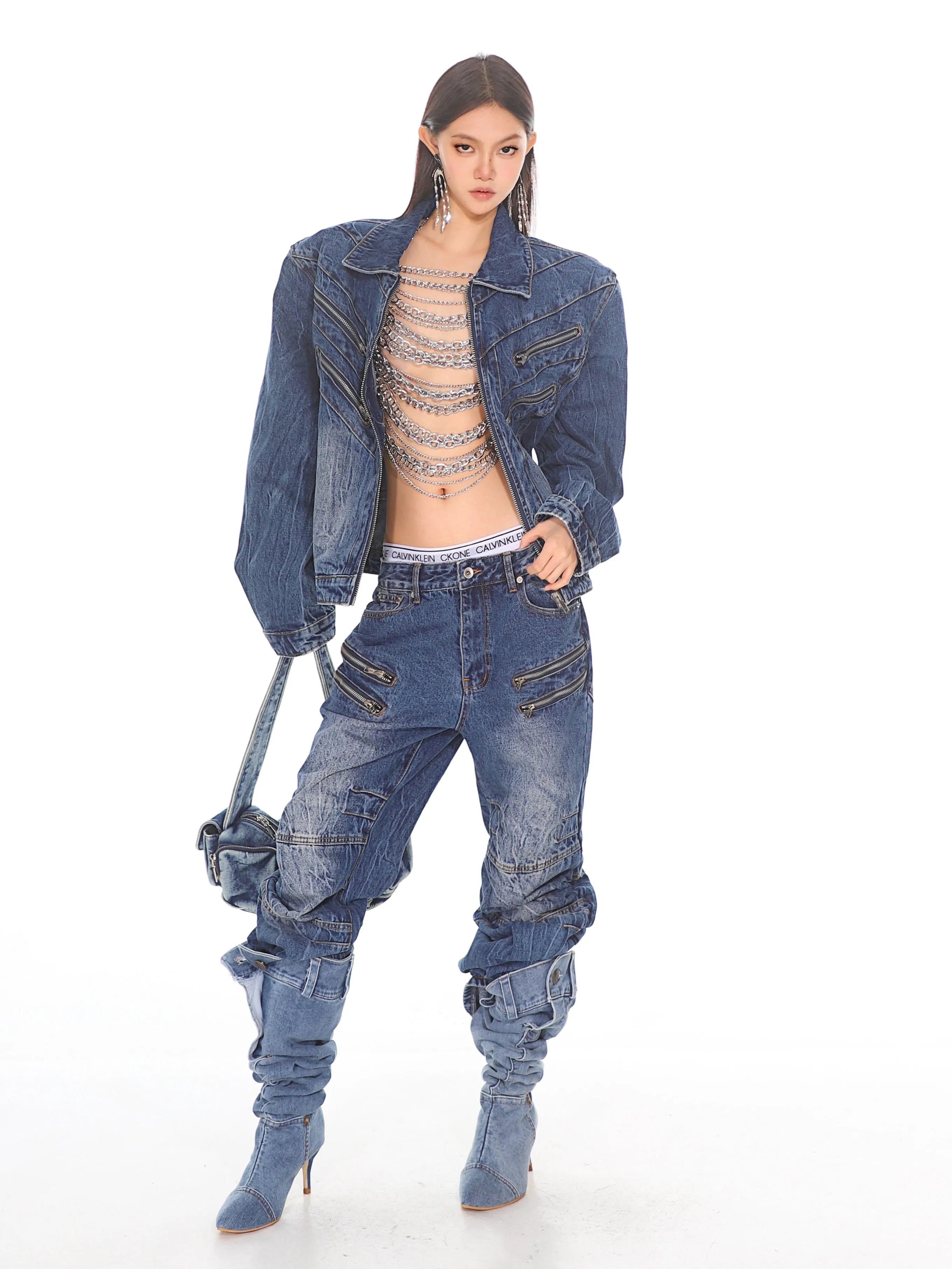 【24s Oct.】Gradient Washed Distressed Denim Jacket
