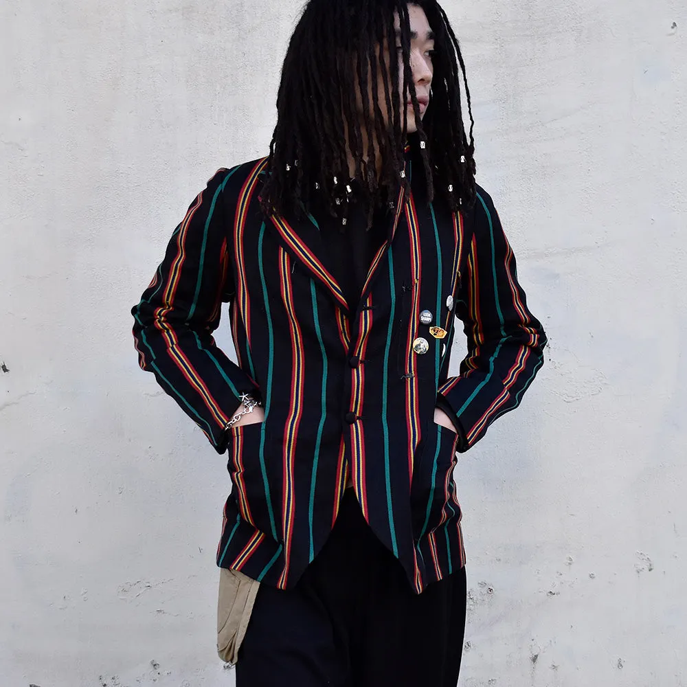 40's～ Bondonia バッヂ！ ブラック ストライプ柄 UKスクールジャケット 240105H