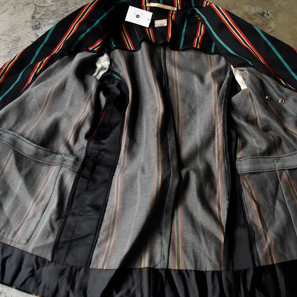 40's～ Bondonia バッヂ！ ブラック ストライプ柄 UKスクールジャケット 240105H