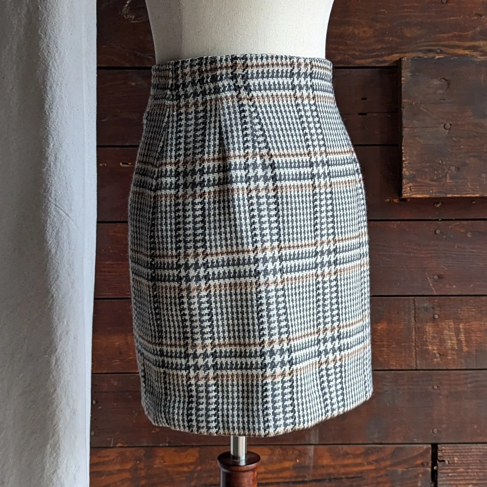 90s Vintage Tweed Mini Pencil Skirt