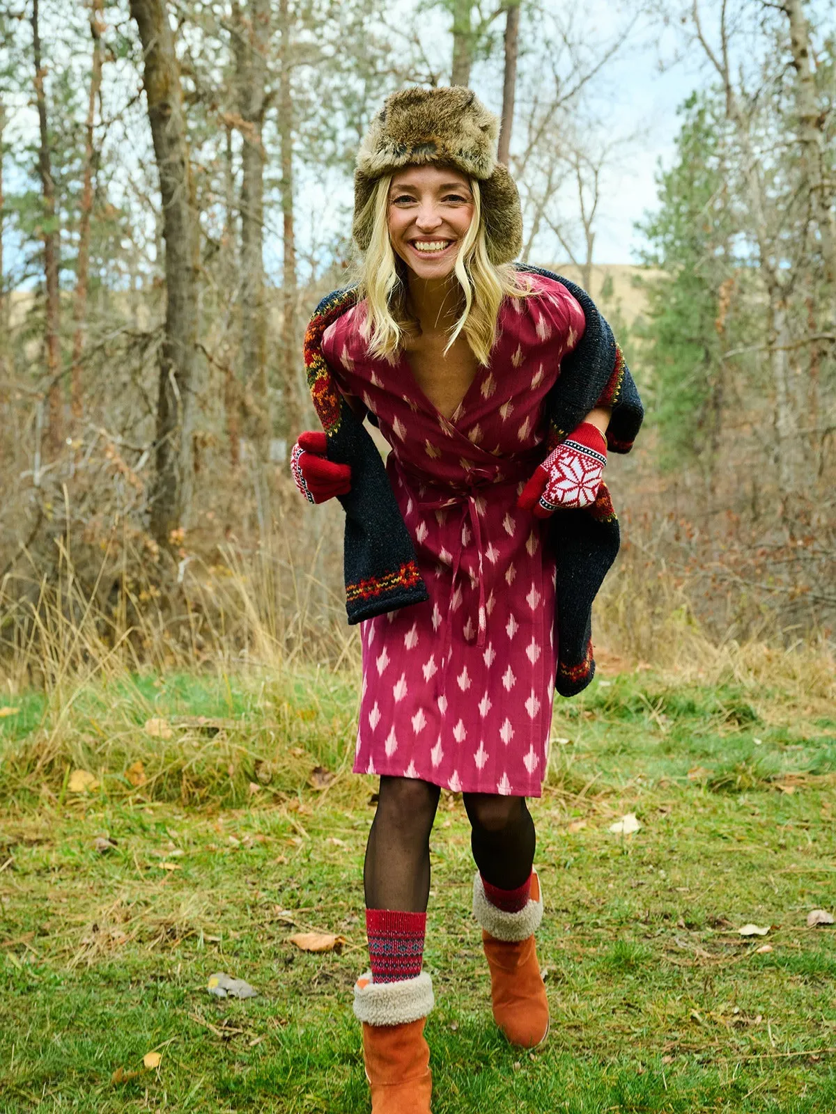 Anaya Wrap Dress - Garnet Ikat