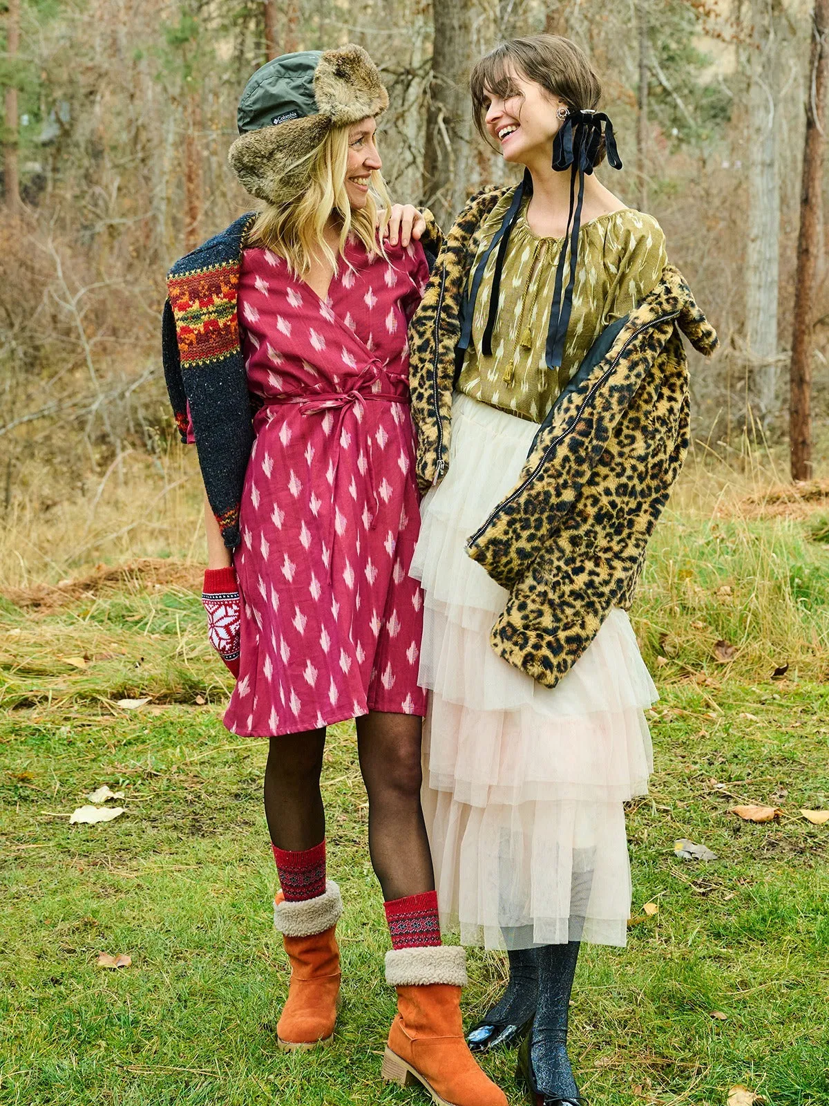 Anaya Wrap Dress - Garnet Ikat