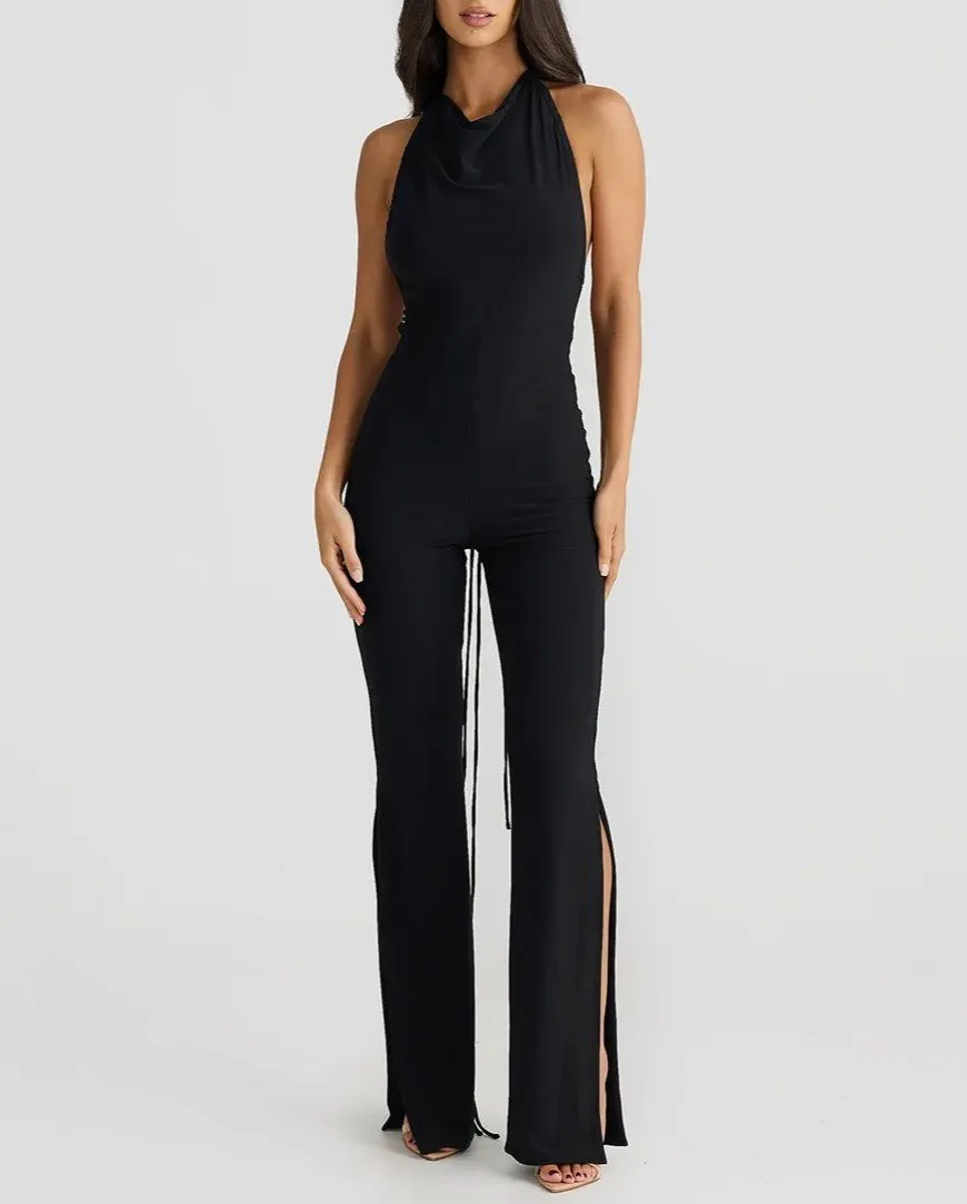 Backless Lace-up Irregularity Long Jumpsuit Rompers