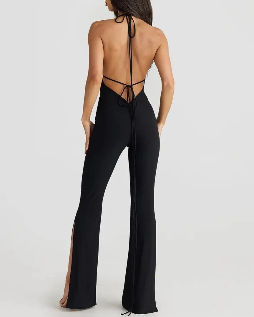 Backless Lace-up Irregularity Long Jumpsuit Rompers