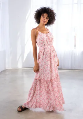 Block Printed Tiered Sleeveless Maxi Dress