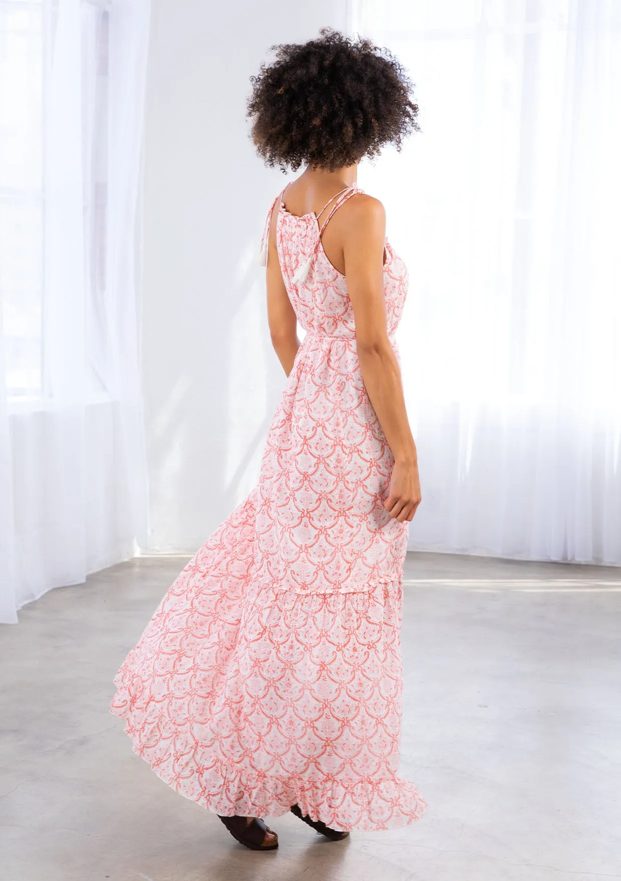 Block Printed Tiered Sleeveless Maxi Dress