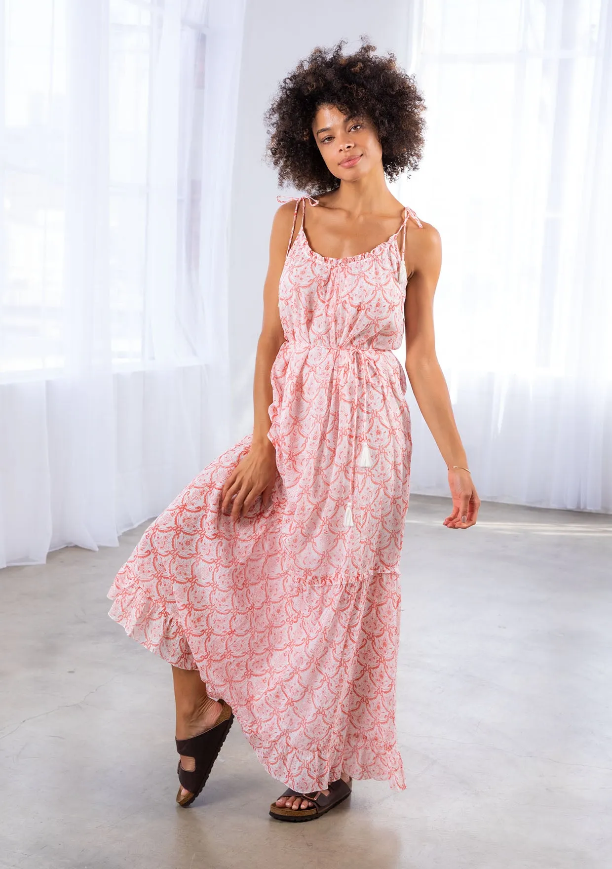 Block Printed Tiered Sleeveless Maxi Dress