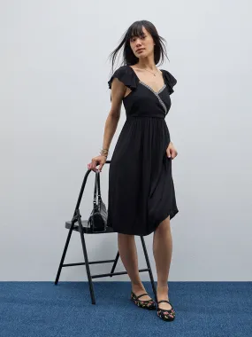 Bombay Paisley Black Embroidered A-Line Dress