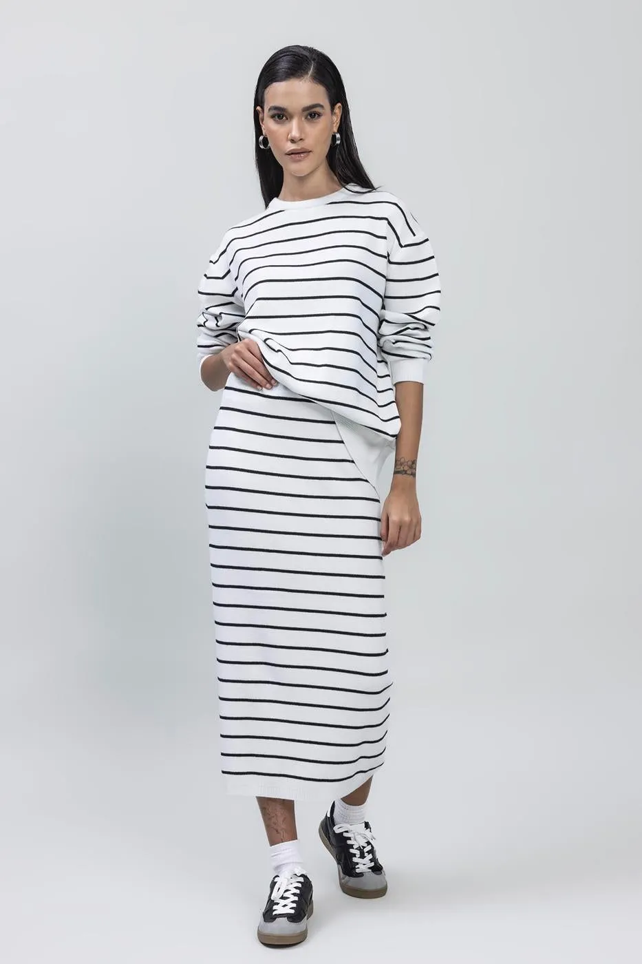 BSL Women Striped Midi Pencil Knit Skirt - Houston