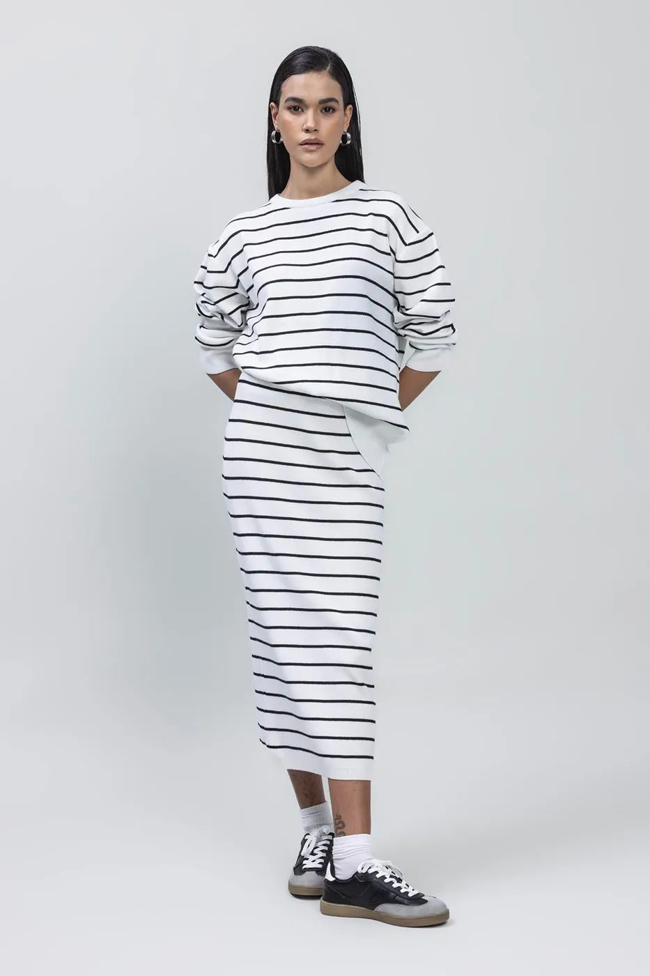 BSL Women Striped Midi Pencil Knit Skirt - Houston