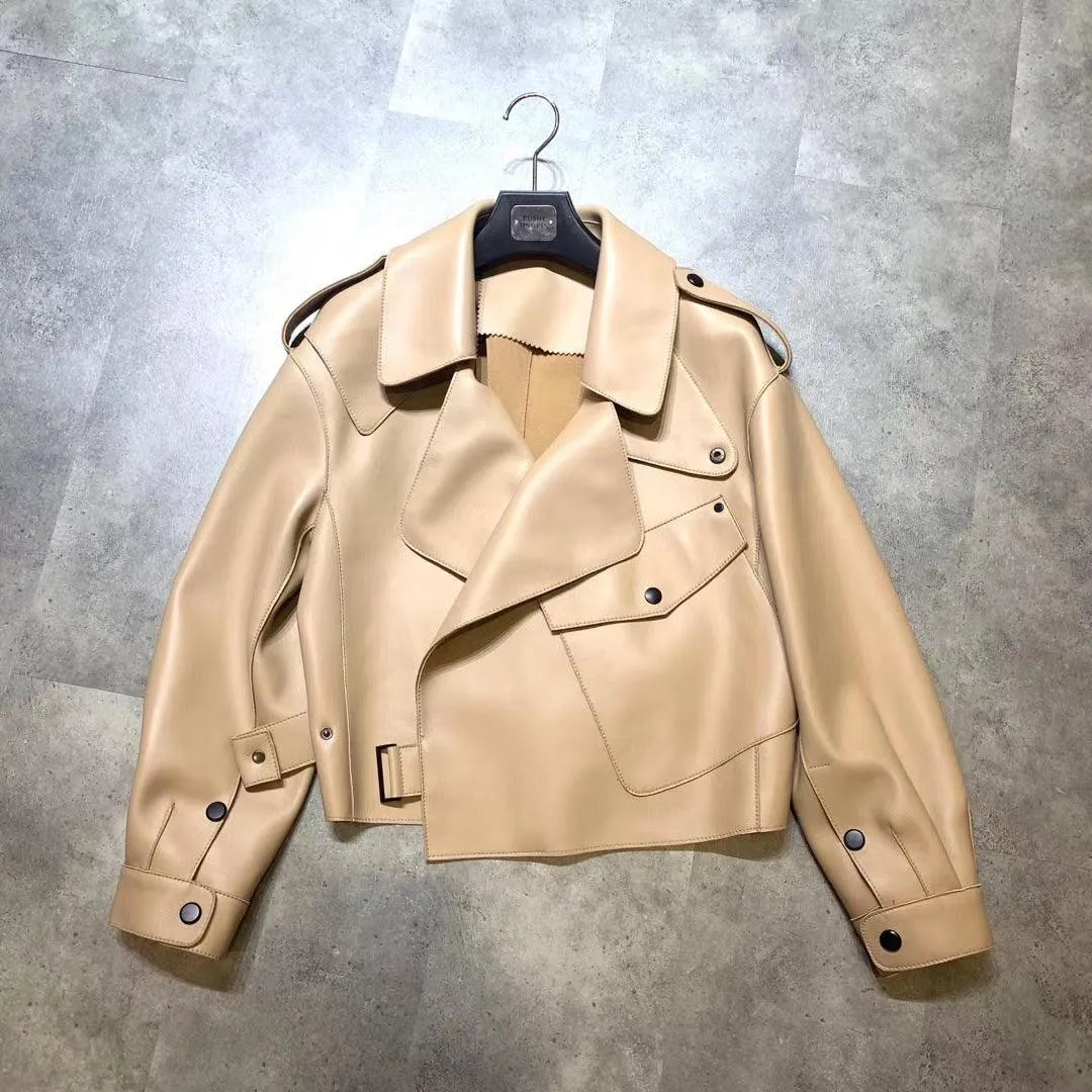 Elegant Women's Genuine Leather Jacket - Sheepskin Short Coat for Stylish Commutes