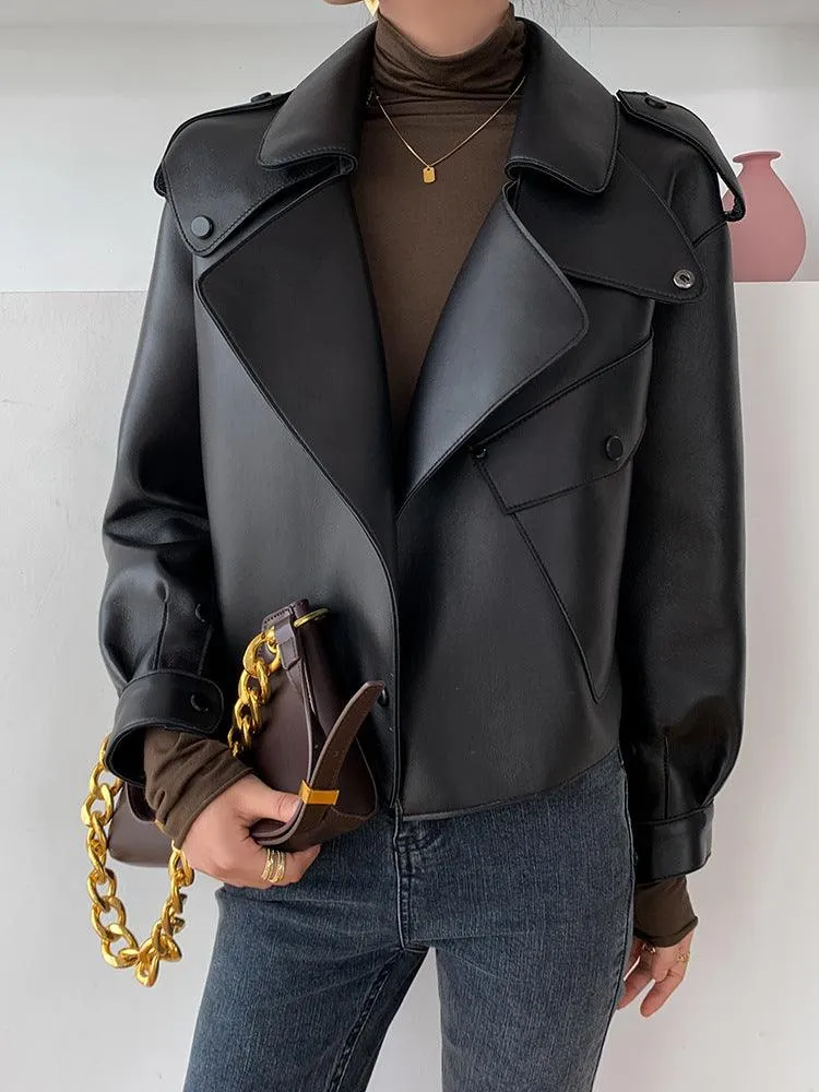 Elegant Women's Genuine Leather Jacket - Sheepskin Short Coat for Stylish Commutes