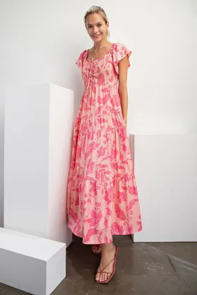 Enjoying the Season Smocked Front Printed Maxi Dress