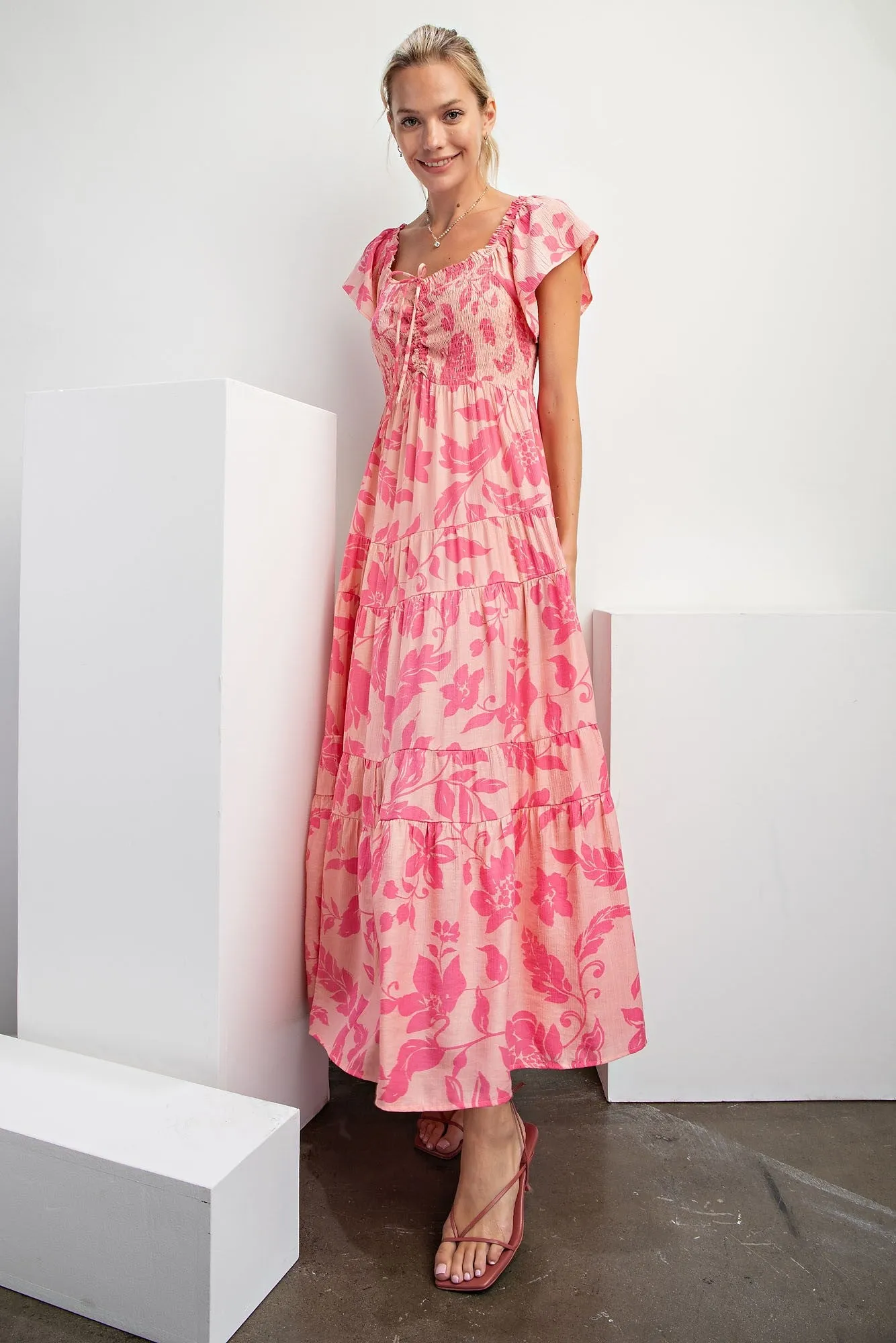 Enjoying the Season Smocked Front Printed Maxi Dress