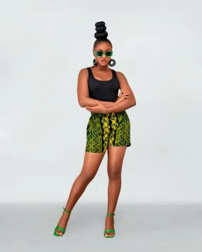 Freky  Ankara High Waisted Shorts | Green African Print