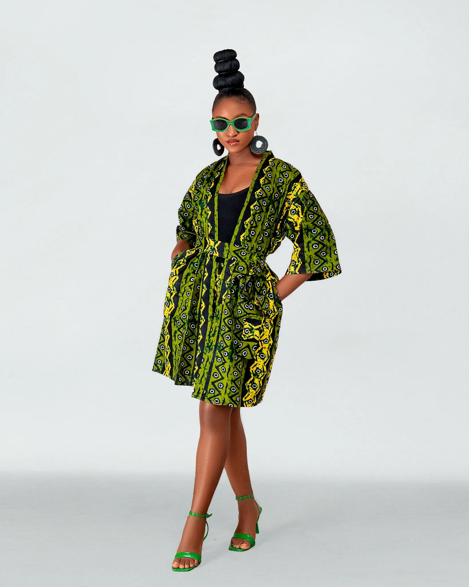 Freky  Ankara High Waisted Shorts | Green African Print