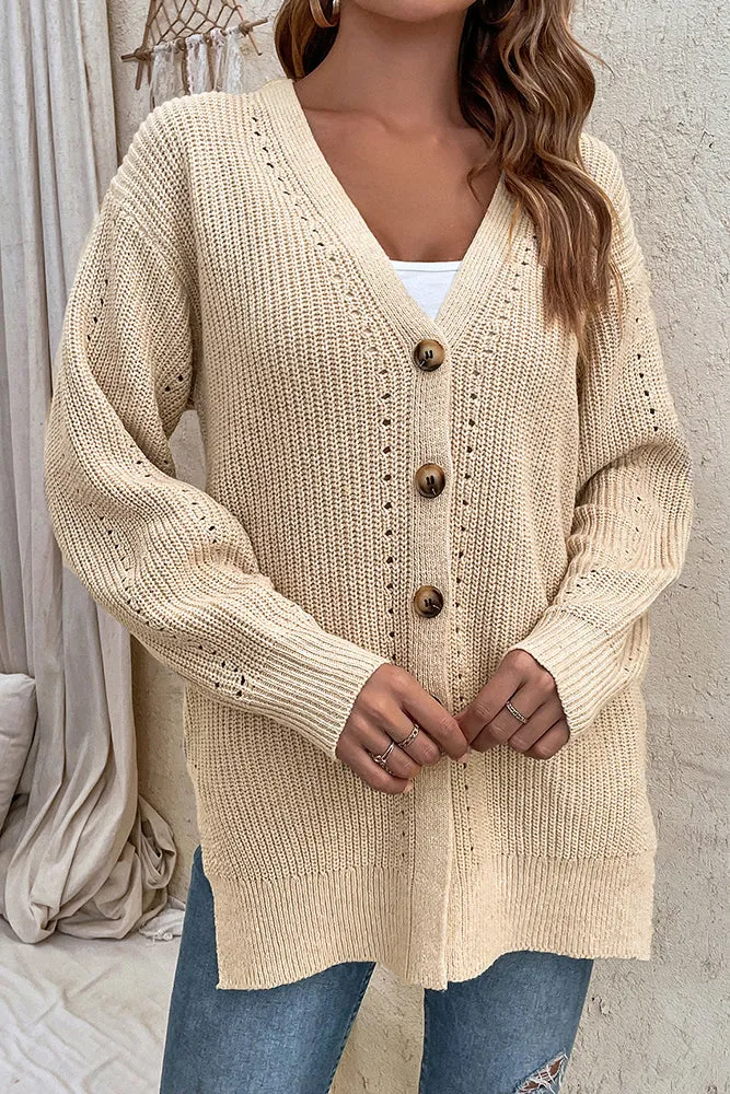 Front Open Button V Neck Knitting Cardigan