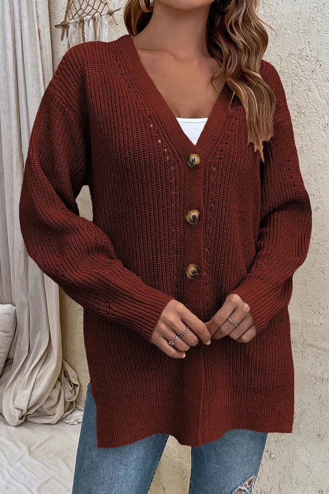 Front Open Button V Neck Knitting Cardigan
