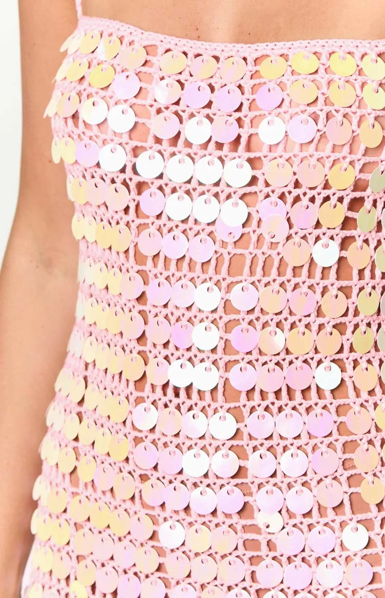 Glance Pink Sequin Strapless Maxi Dress