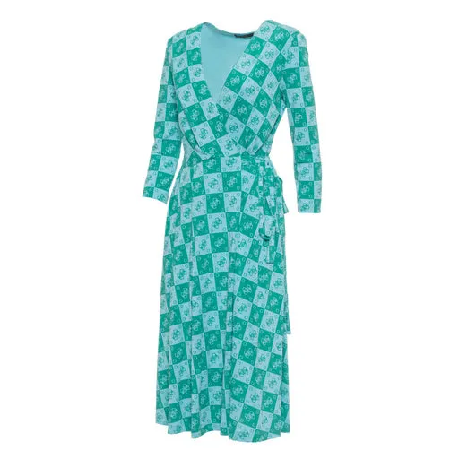 GUESS Women's Christin Printed Faux Wrap Midi Dress in Aqua