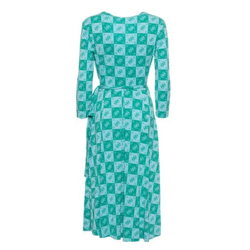 GUESS Women's Christin Printed Faux Wrap Midi Dress in Aqua