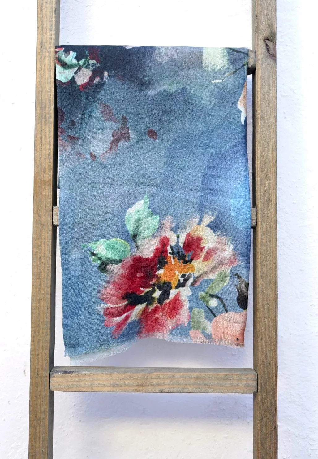 Isparta Floral Wool Scarf/Wrap - Blue