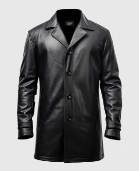 Men's Black Leather Car Style Coat