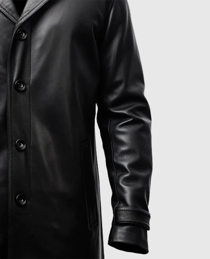 Men's Black Leather Car Style Coat