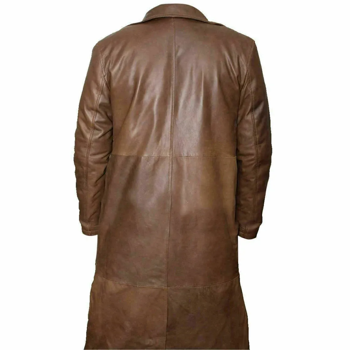 Men's Brown Genuine Leather Trench Coat