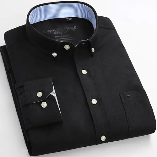 Men's Long Sleeve Oxford Plaid Striped Casual Shirt