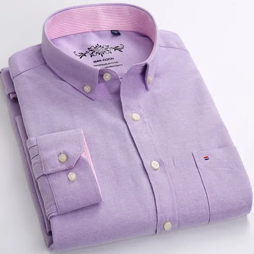 Men's Long Sleeve Oxford Plaid Striped Casual Shirt