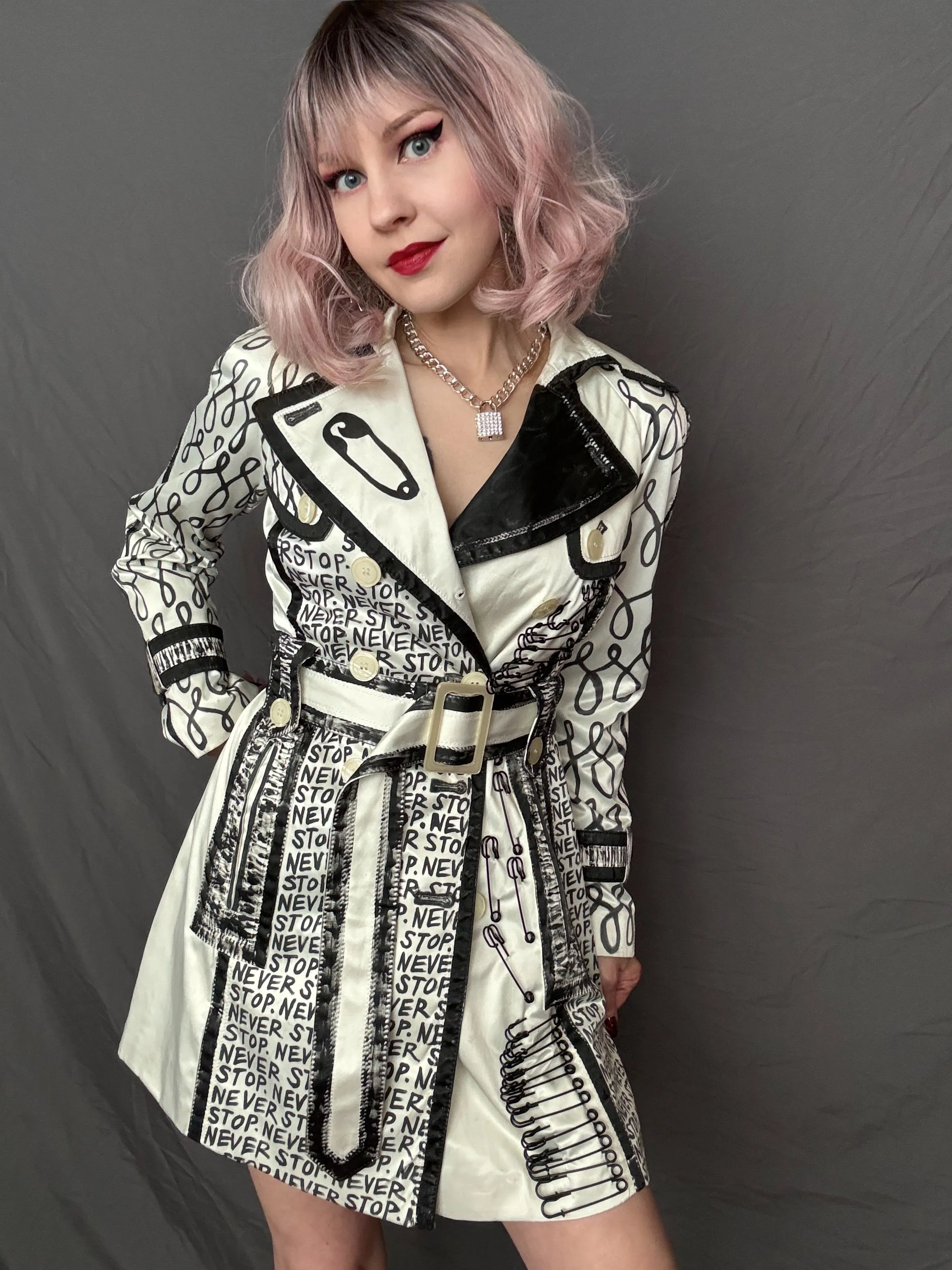 NEVER STOP Womens Ivory Trench Coat, X-Small