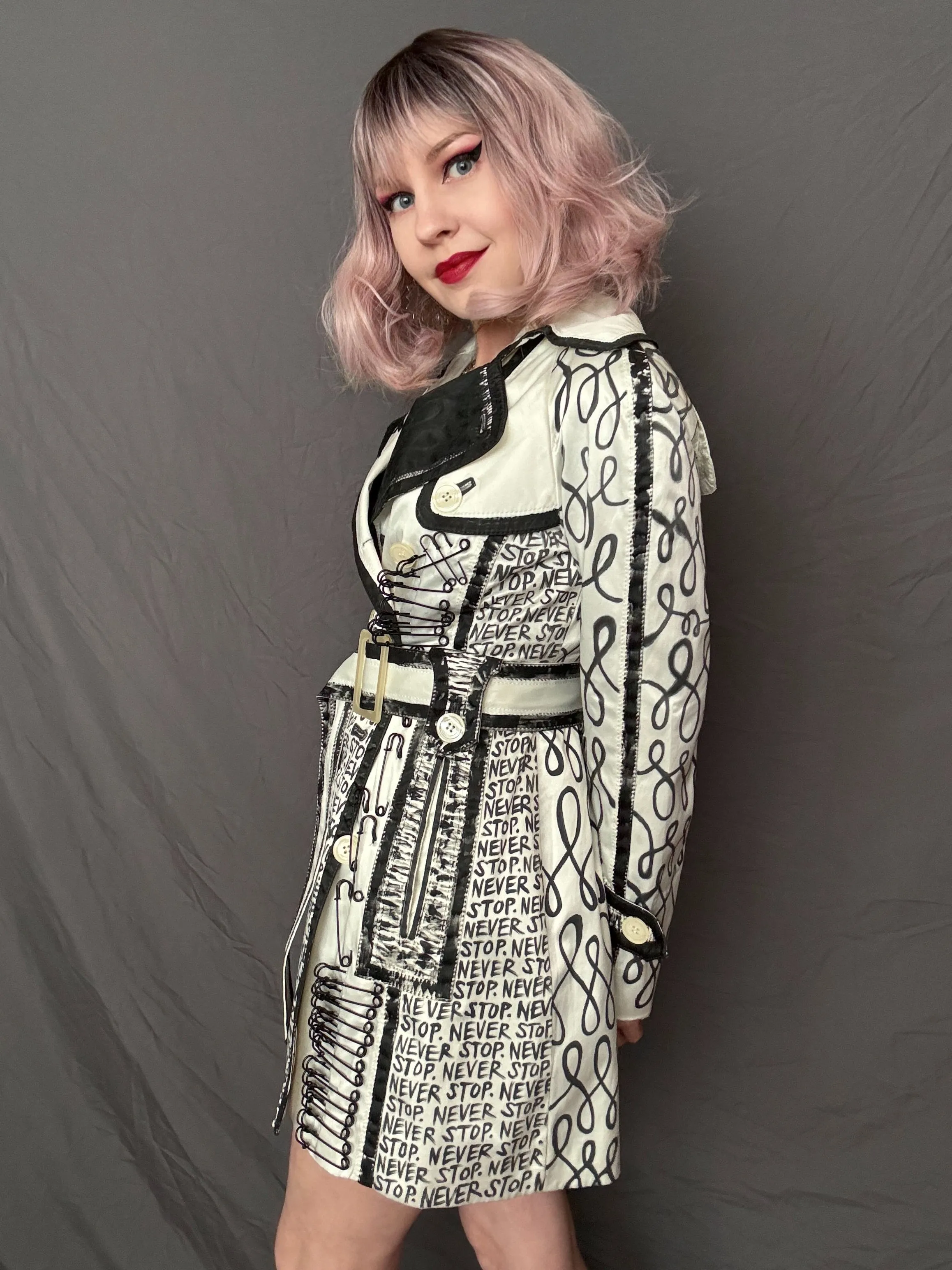 NEVER STOP Womens Ivory Trench Coat, X-Small