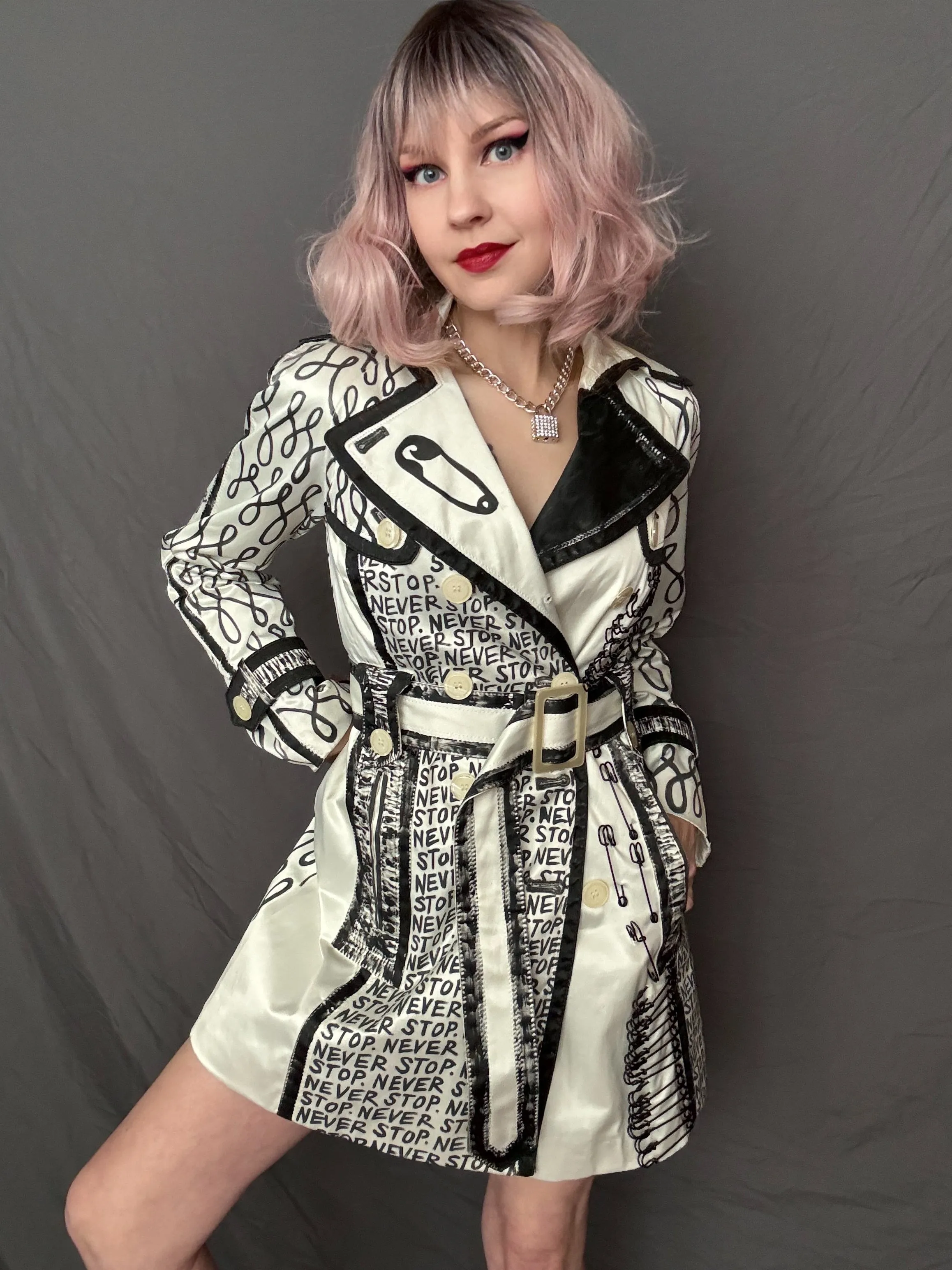 NEVER STOP Womens Ivory Trench Coat, X-Small