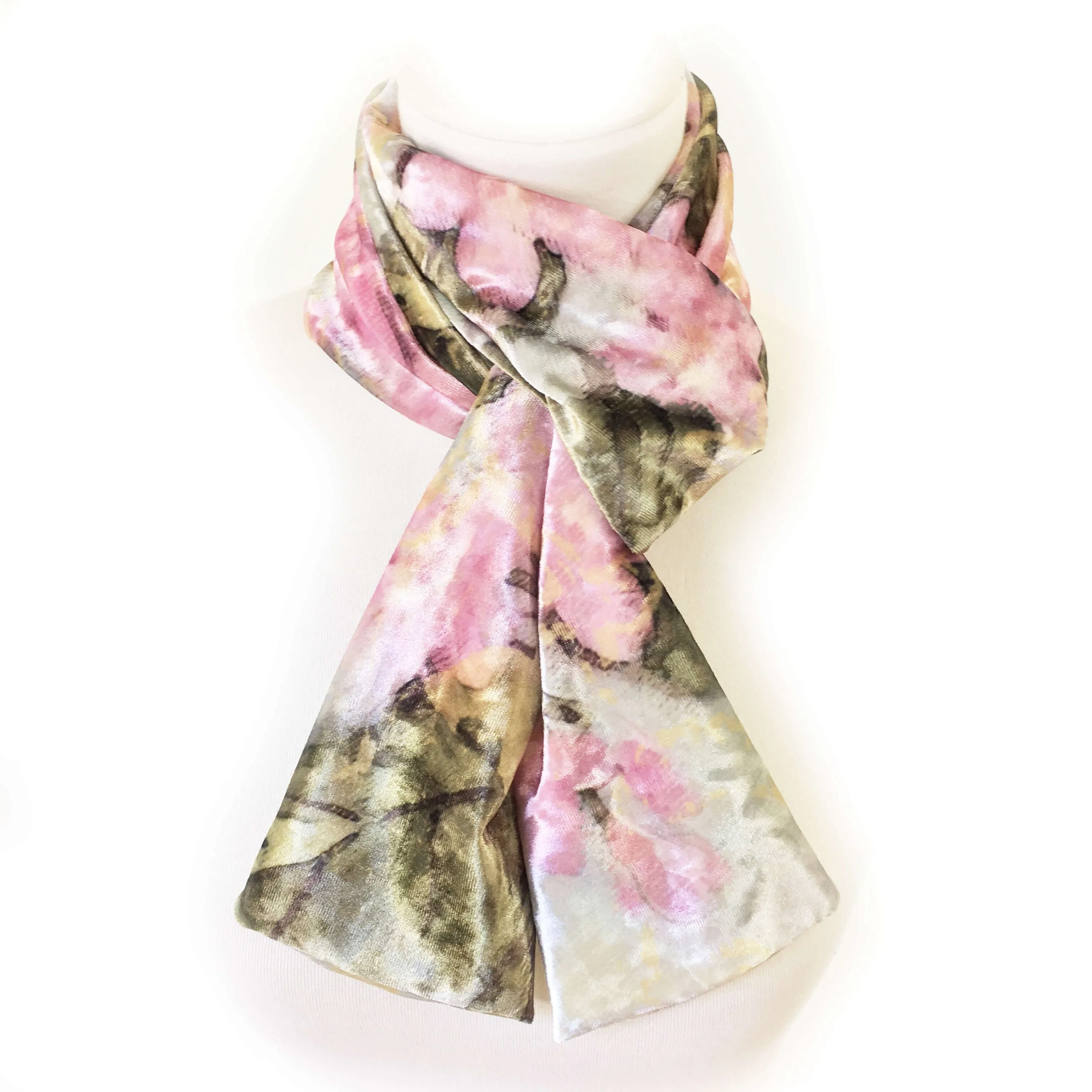 Pink Hydrangea Scarf, Velour Scarf, womans scarf, All season scarf, Artisan Scarf, Luxe, Soft, hand painted scarf, ladies scarf