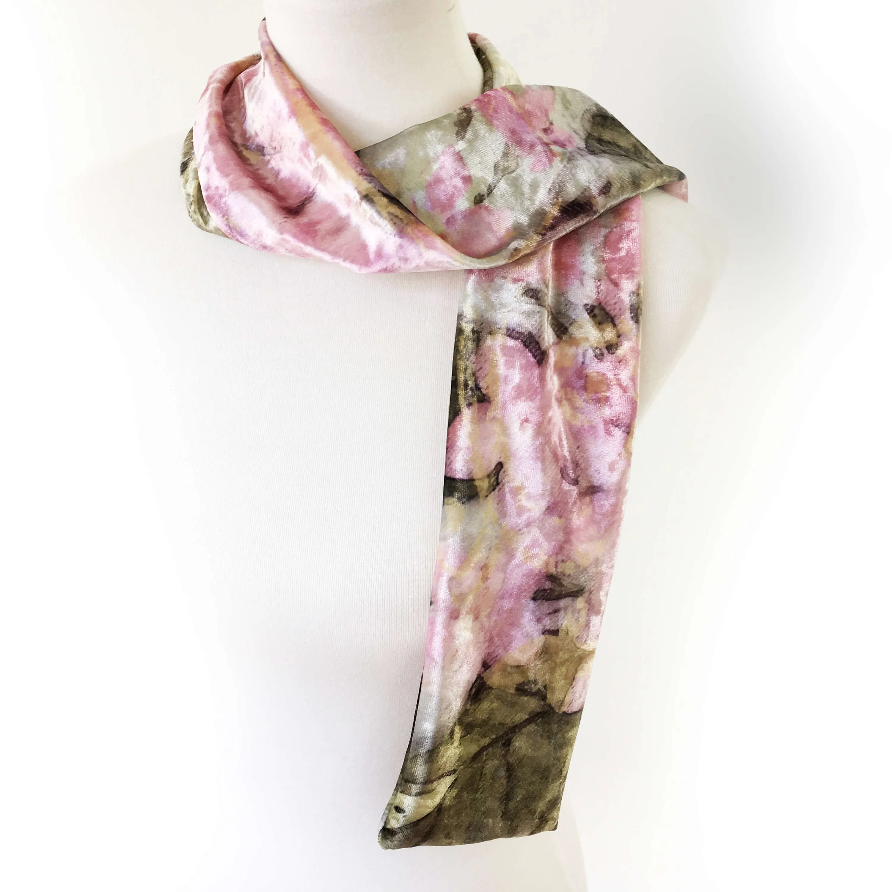 Pink Hydrangea Scarf, Velour Scarf, womans scarf, All season scarf, Artisan Scarf, Luxe, Soft, hand painted scarf, ladies scarf