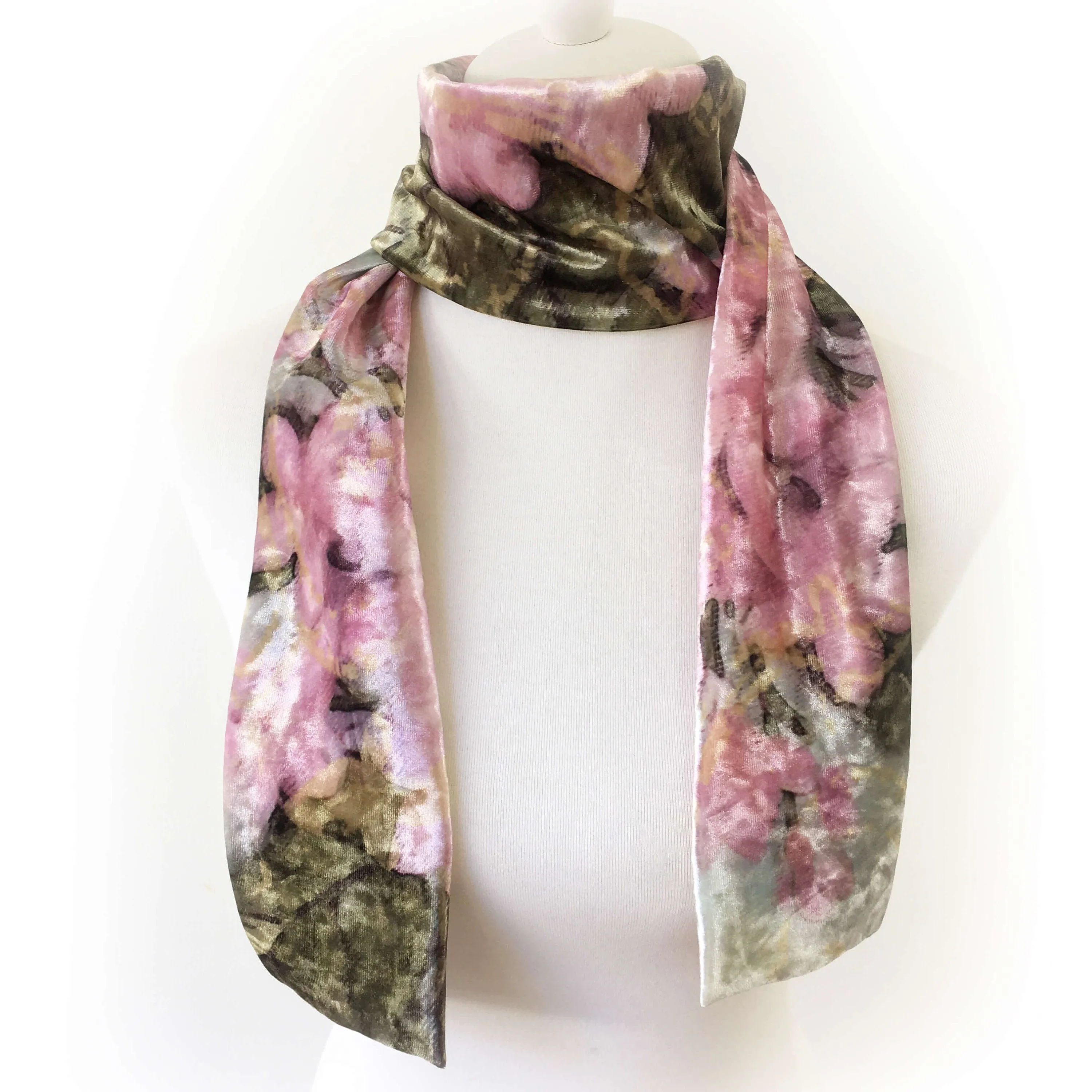 Pink Hydrangea Scarf, Velour Scarf, womans scarf, All season scarf, Artisan Scarf, Luxe, Soft, hand painted scarf, ladies scarf