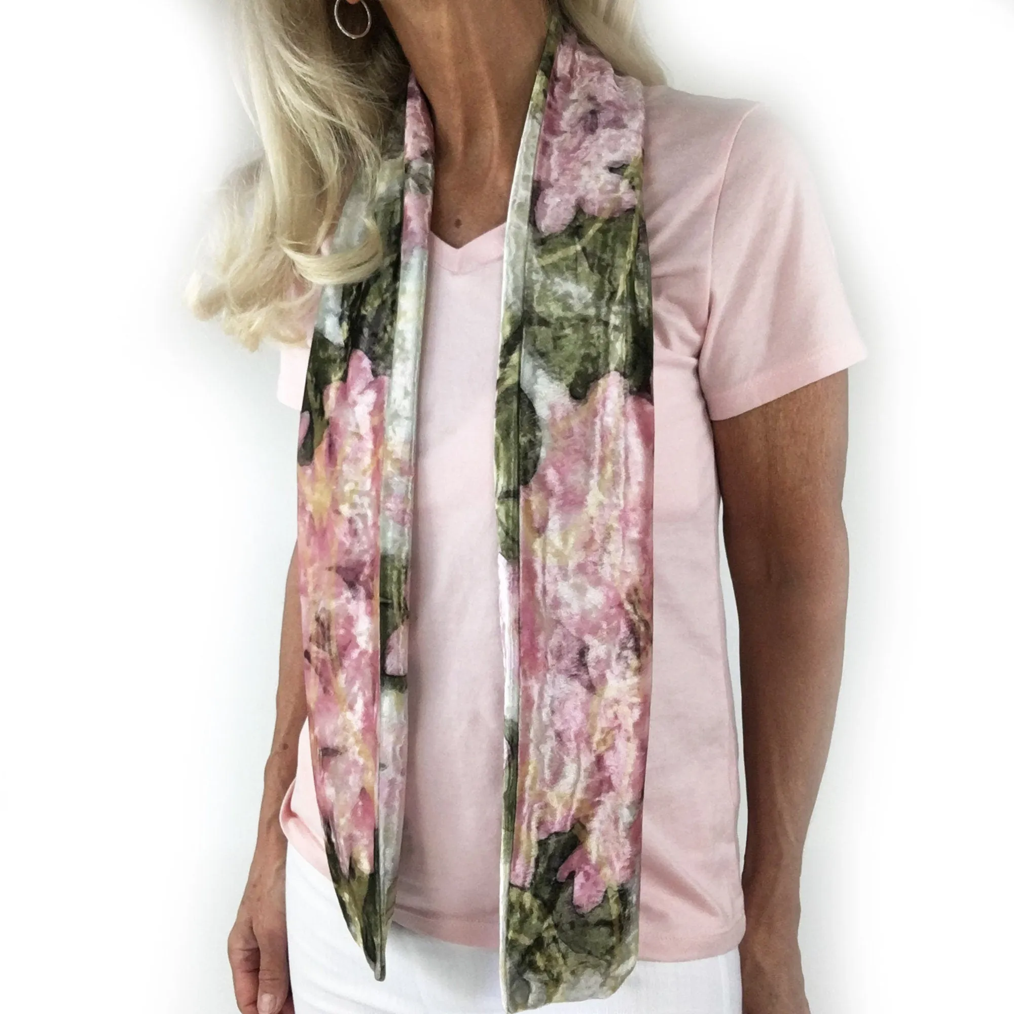 Pink Hydrangea Scarf, Velour Scarf, womans scarf, All season scarf, Artisan Scarf, Luxe, Soft, hand painted scarf, ladies scarf