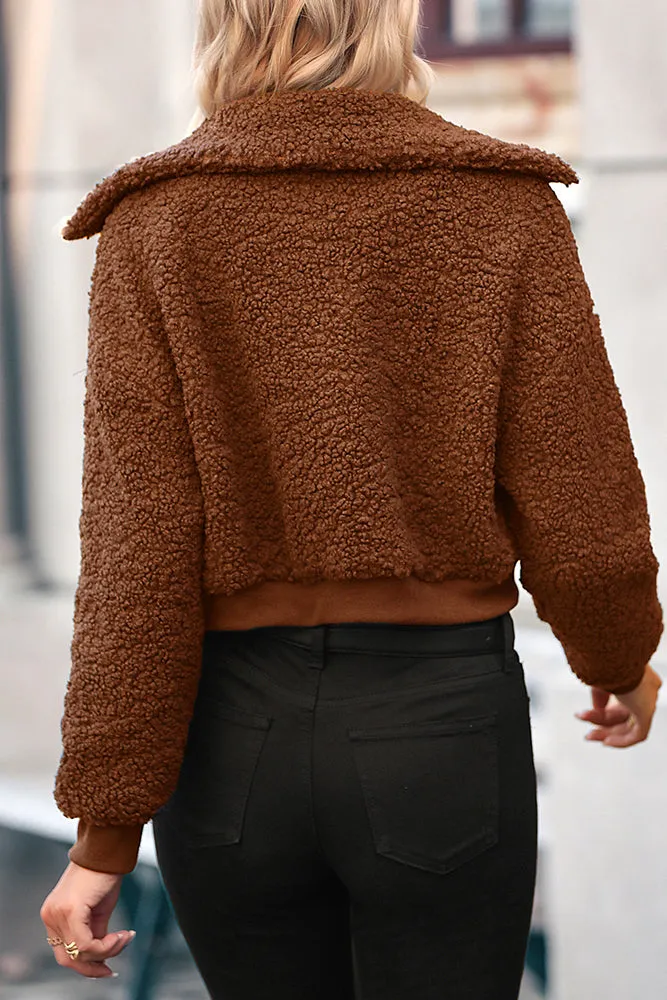 Plain Zipper Sherpa Short Jacket Coat