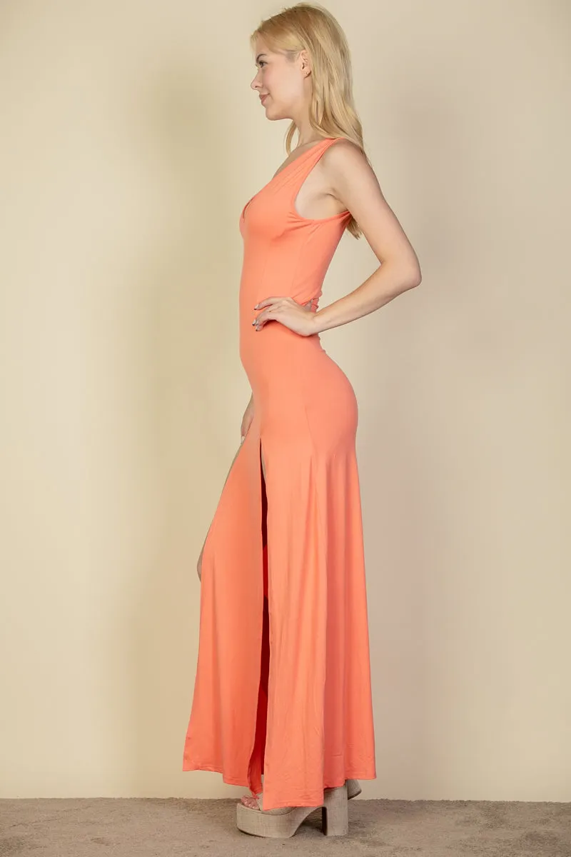 Plunge Neck Thigh Split Maxi Dress