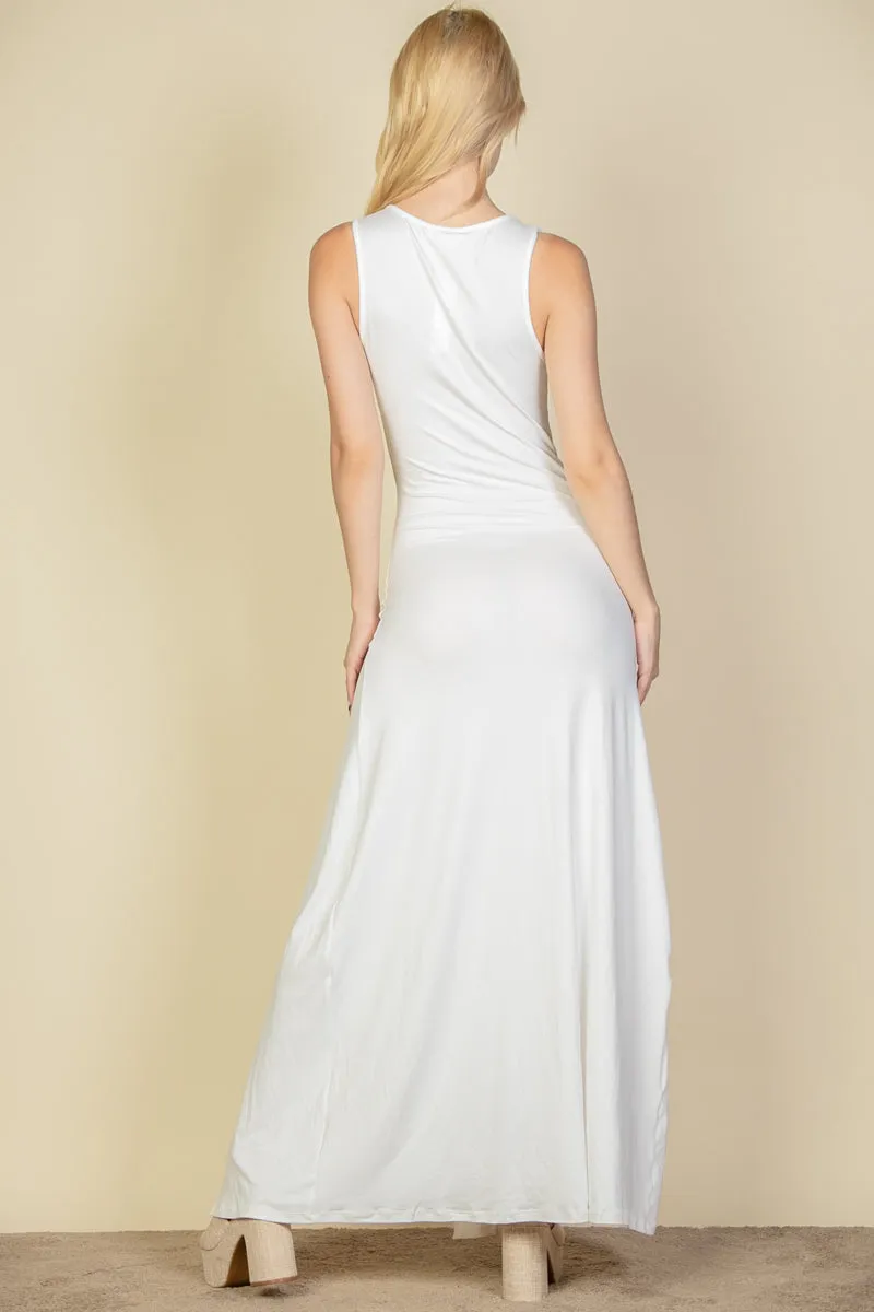 Plunge Neck Thigh Split Maxi Dress