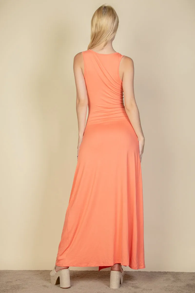 Plunge Neck Thigh Split Maxi Dress