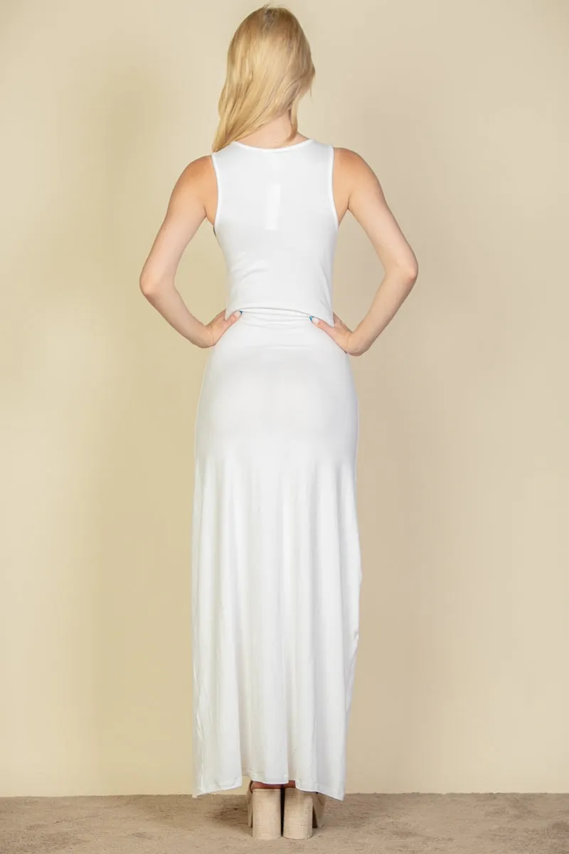 Plunge Neck Thigh Split Maxi Dress