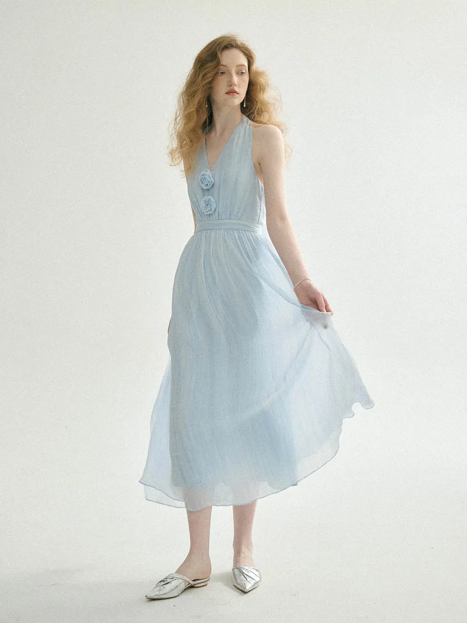 Rhea v neck long dress