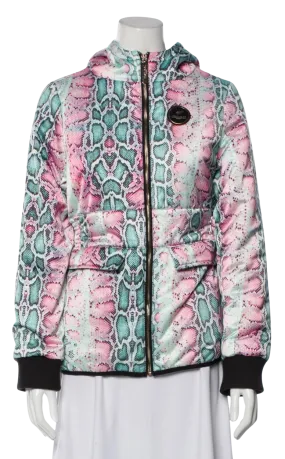 Robert Cavalli Pink and Blue Animal Print Puffer Jacket