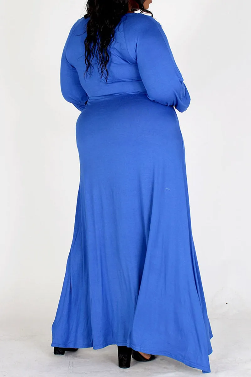 Royal Blue Maxi Dress with Extended Cuff (1X-3X)