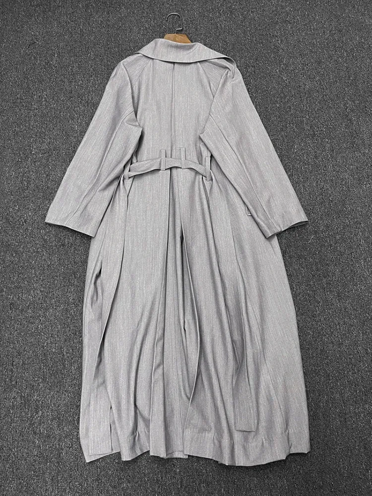 Solid Patchwork Long Sleeve Spliced Pocket Long Coat